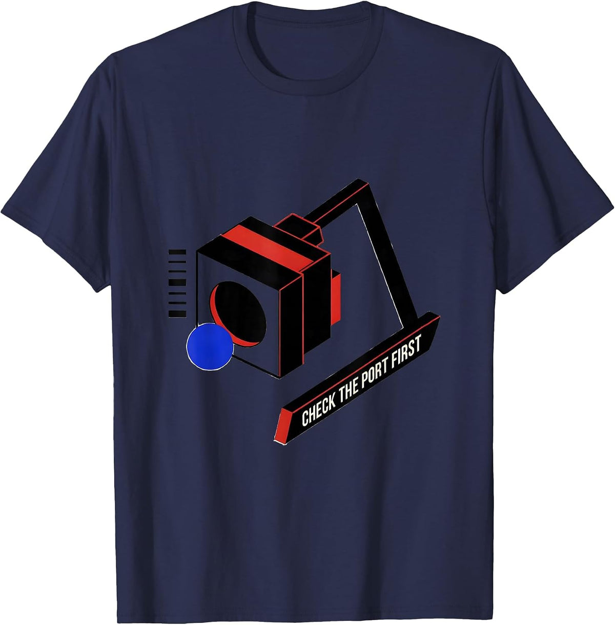 Check The Port First Bauhaus Modernist IT Support Programmer T-Shirt - Navy Blue