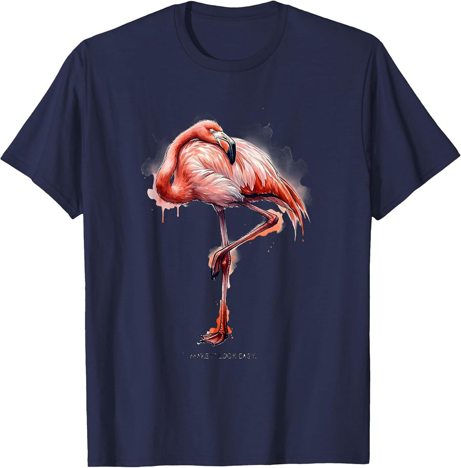 I Make It Look Easy Watercolor Flamingo Funny Bird Lover T-Shirt - Navy Blue