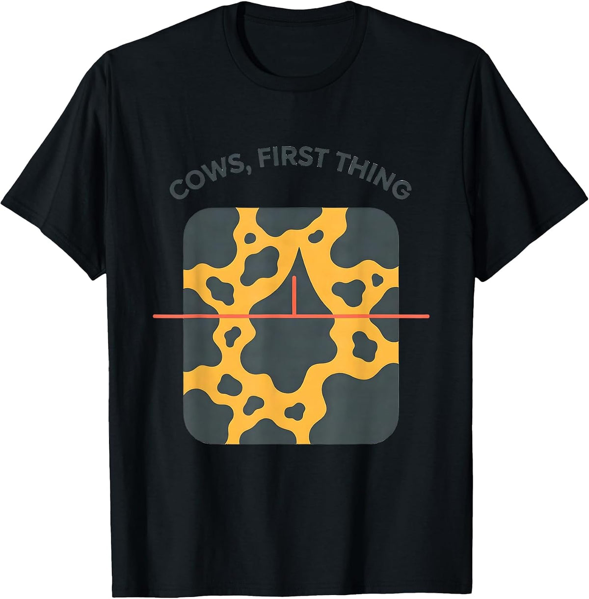 Men's Cows, First Thing Funny Cow Print Cow Lover Animal Graphic T-Shirt - Black