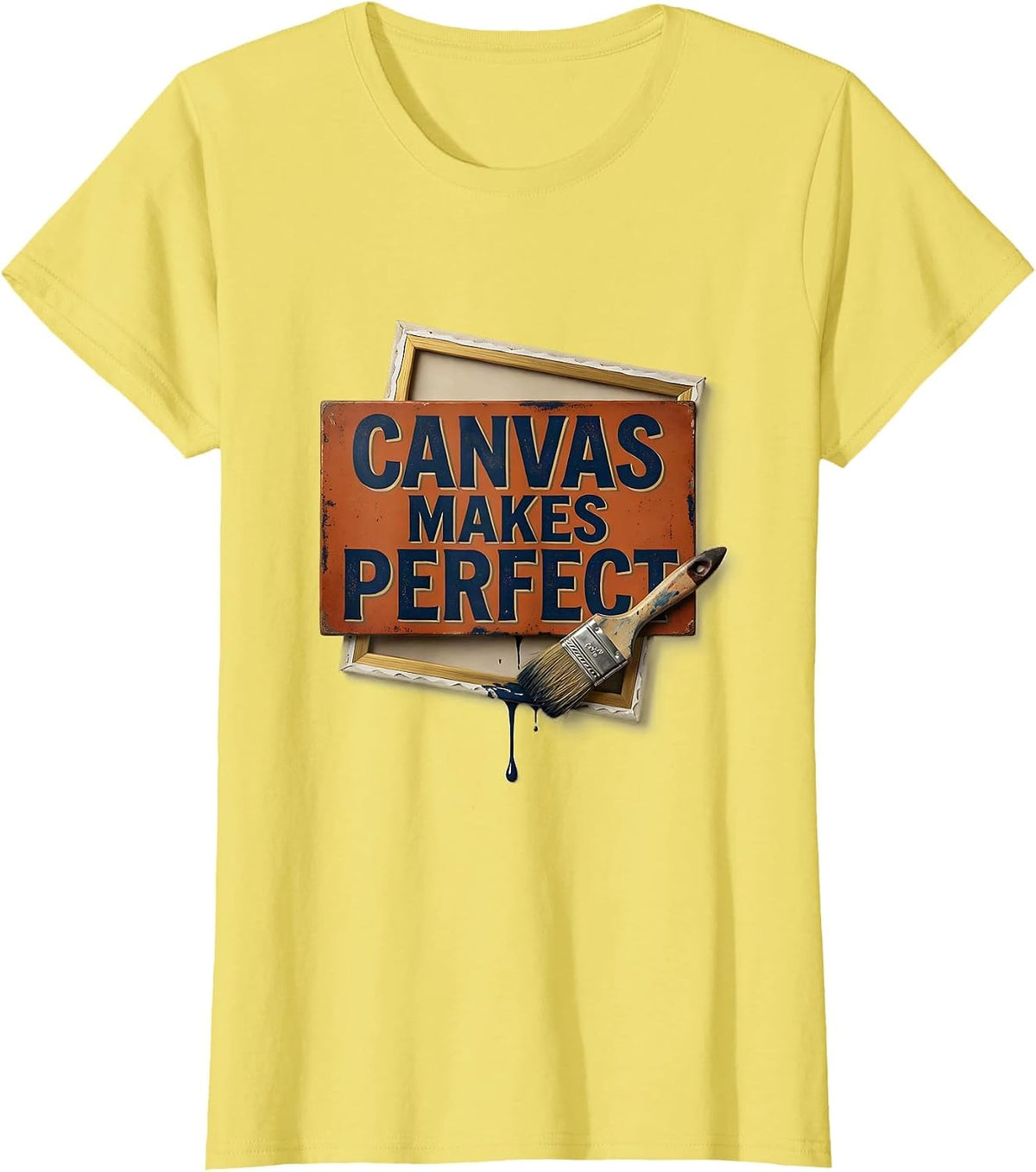 Women's Canvas Makes Perfect Vintage Art Teacher Painter Humor T-Shirt - Lemon Yellow