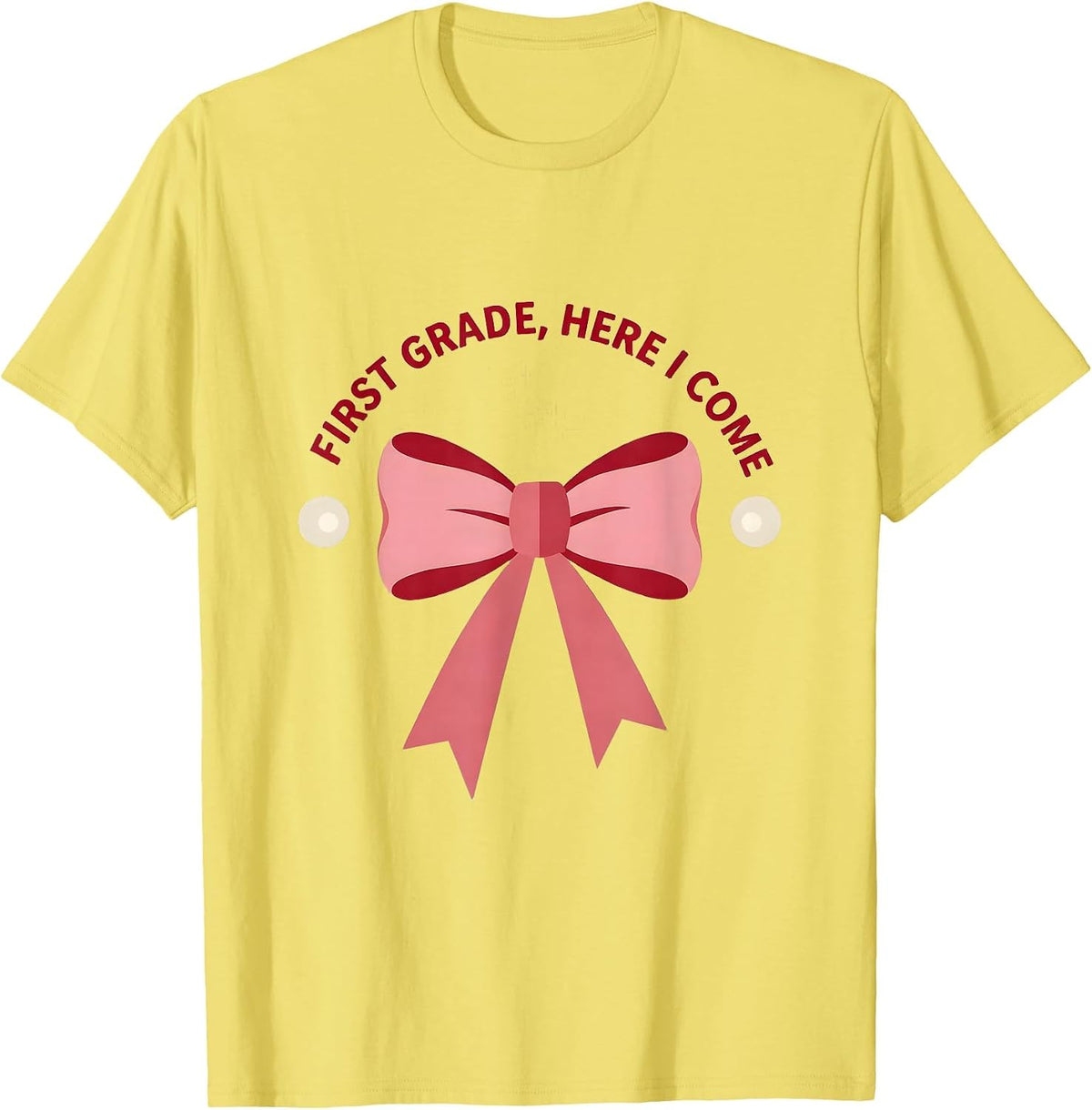 Men's First Grade Here I Come Coquette Ribbon Teacher Back T-Shirt - Lemon Yellow
