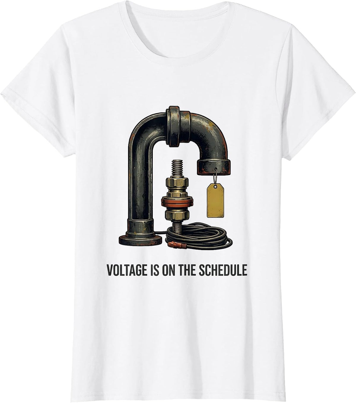 Women's Voltage Is On The Schedule Vintage Electrician Skeleton T-Shirt - White