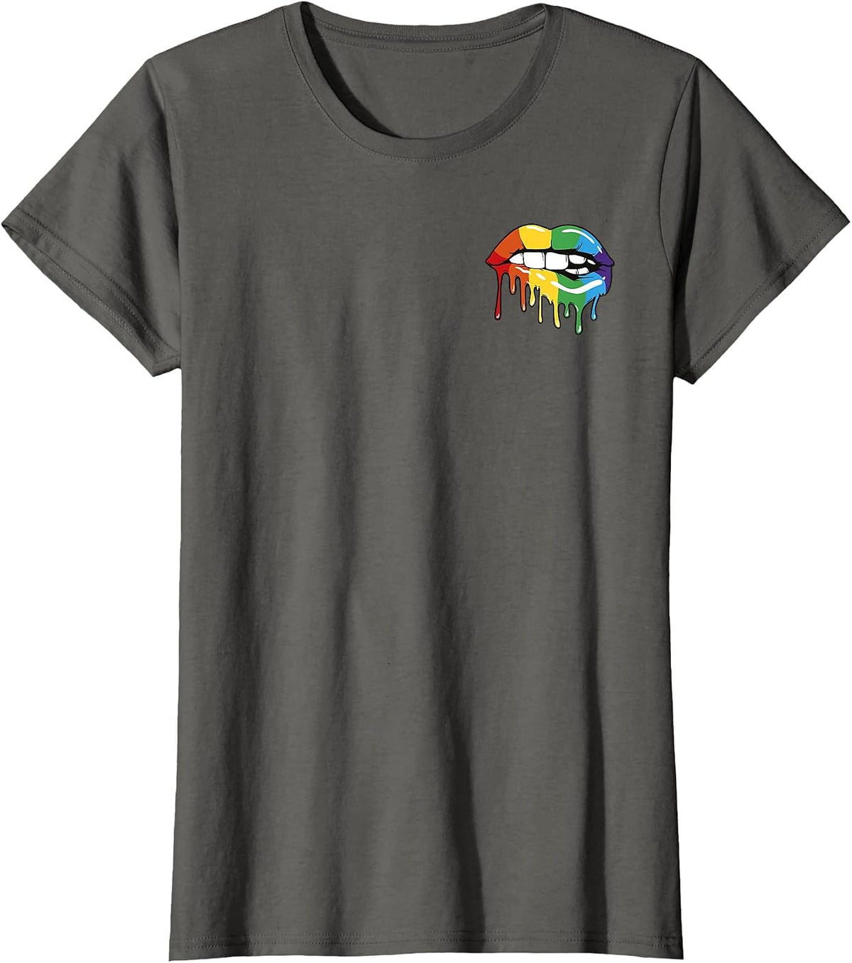 Rainbow Lips Colorful Gay Pride LGBT Flag T-Shirt - Asphalt Grey