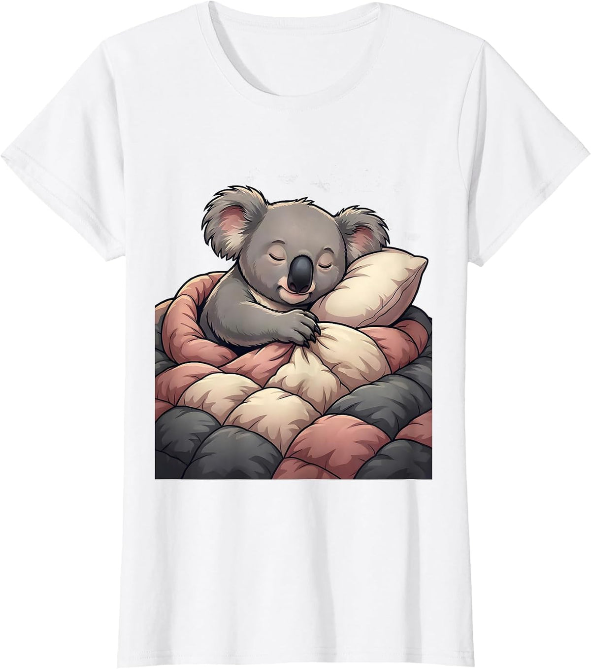 Women's Koala Sleeping Cartoon Animal Lover Pajama T-Shirt - White