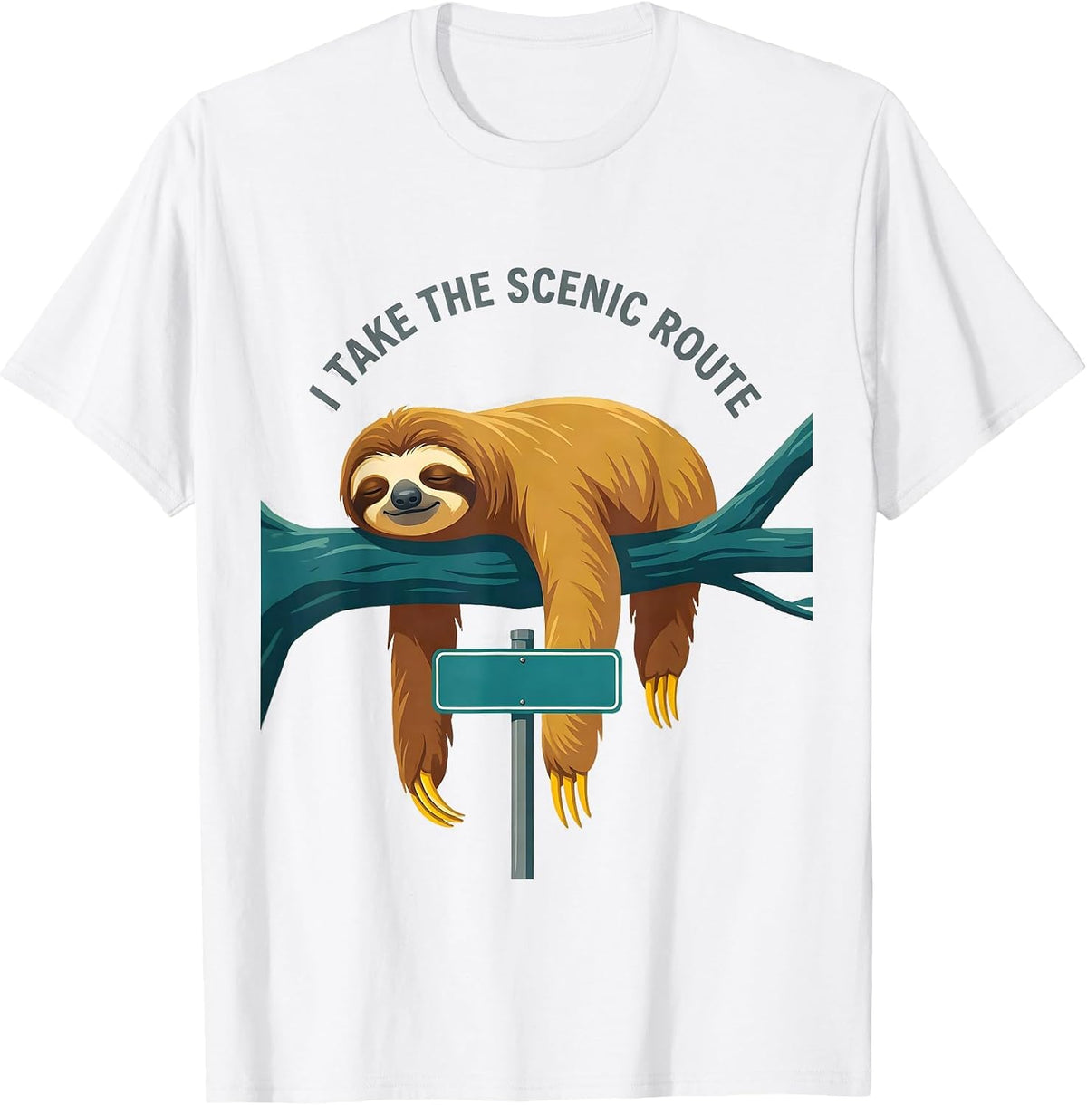 I Take The Scenic Route Funny Sloth Lover Lazy Humor Gift T-Shirt - White