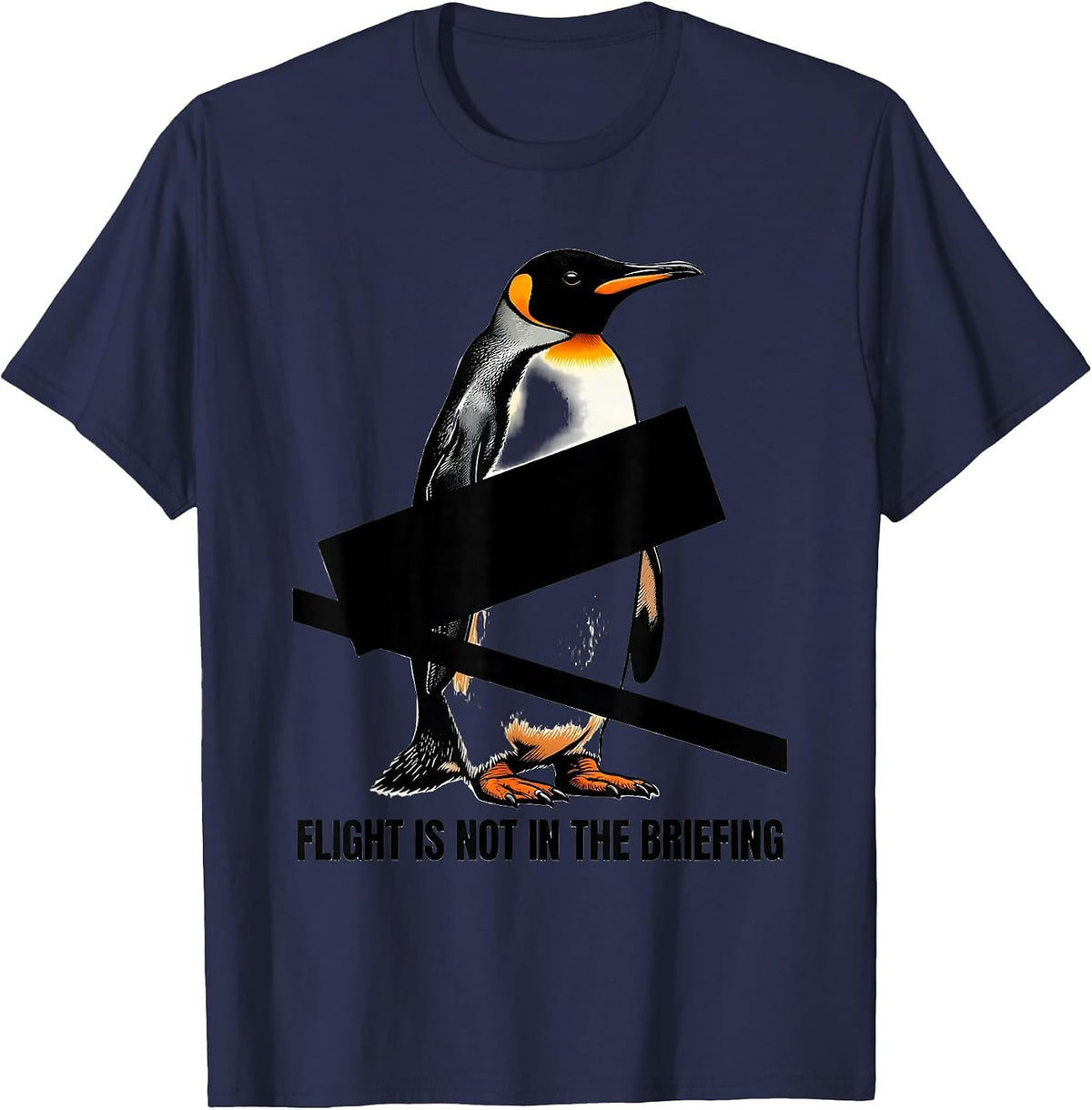 Flight Is Not In The Briefing Brutalist Graphic Dark Humor T-Shirt - Navy Blue