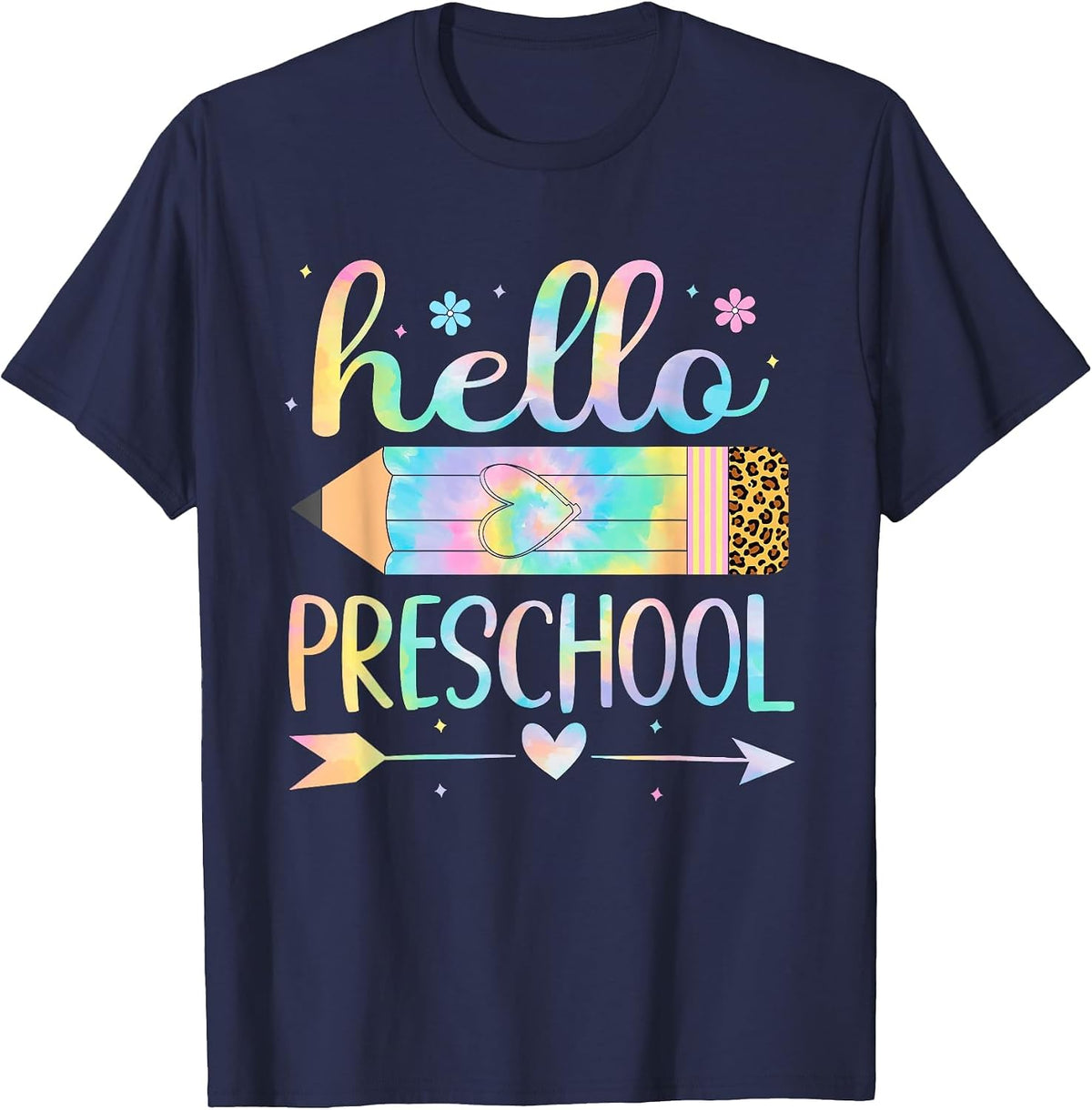 Hello Preschool Pencil Tie Dye First Day of School Kids T-Shirt - Navy Blue