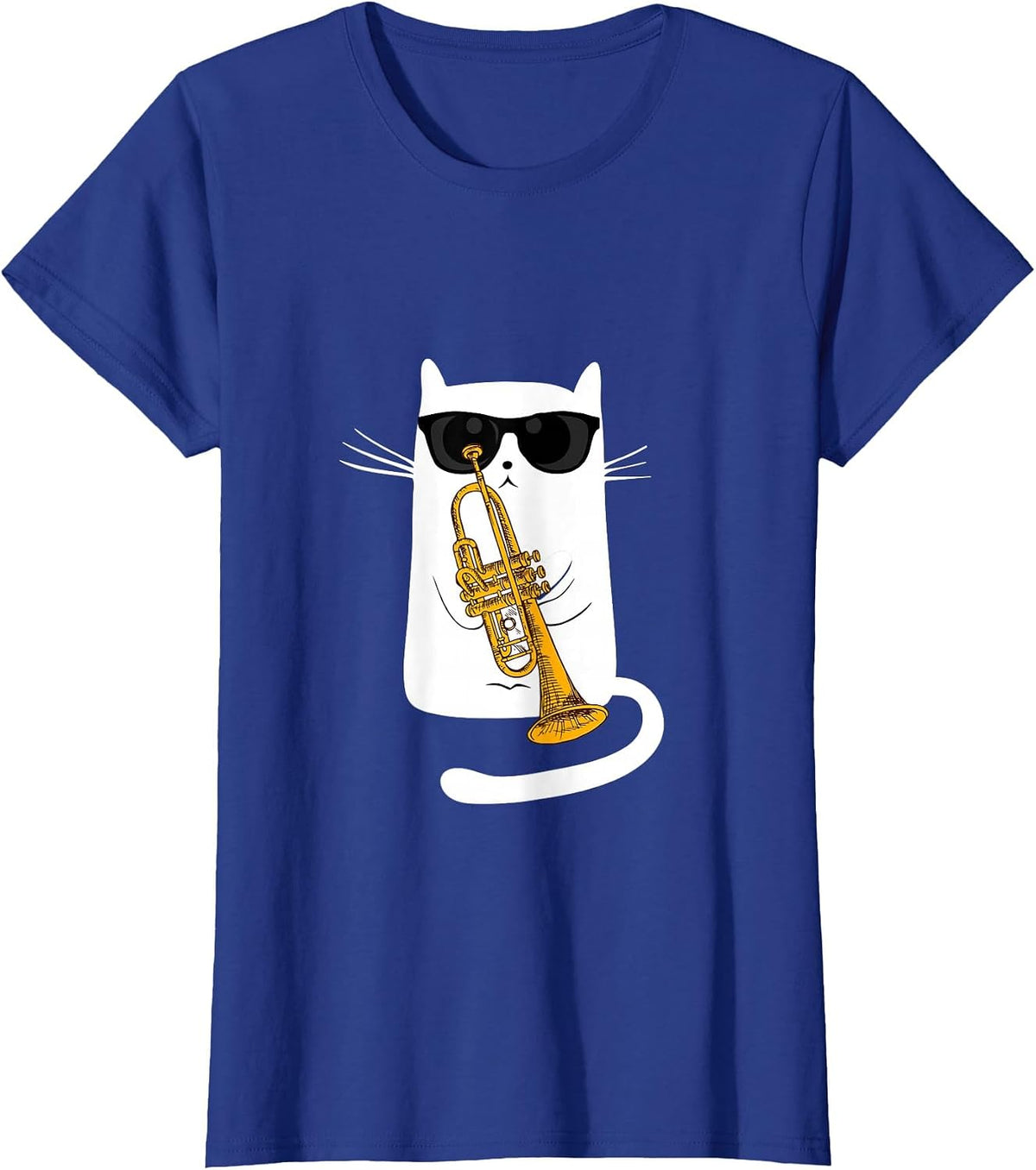 Jazz Cat Playing Trumpet - Hippy Hipster Kitty T-Shirt - Royal Blue