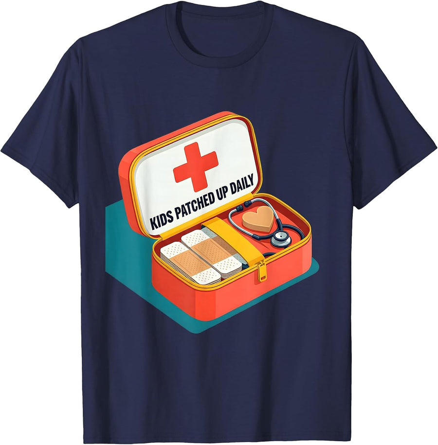 Kids Patched Up Daily School Nurse Design T-Shirt - Navy Blue