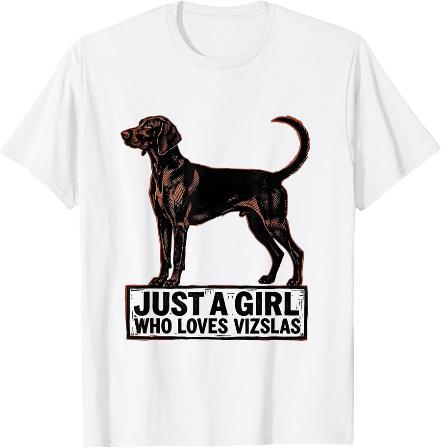 Men's Just A Girl Who Loves Vizslas Cute Dog Lover Linocut T-Shirt - White