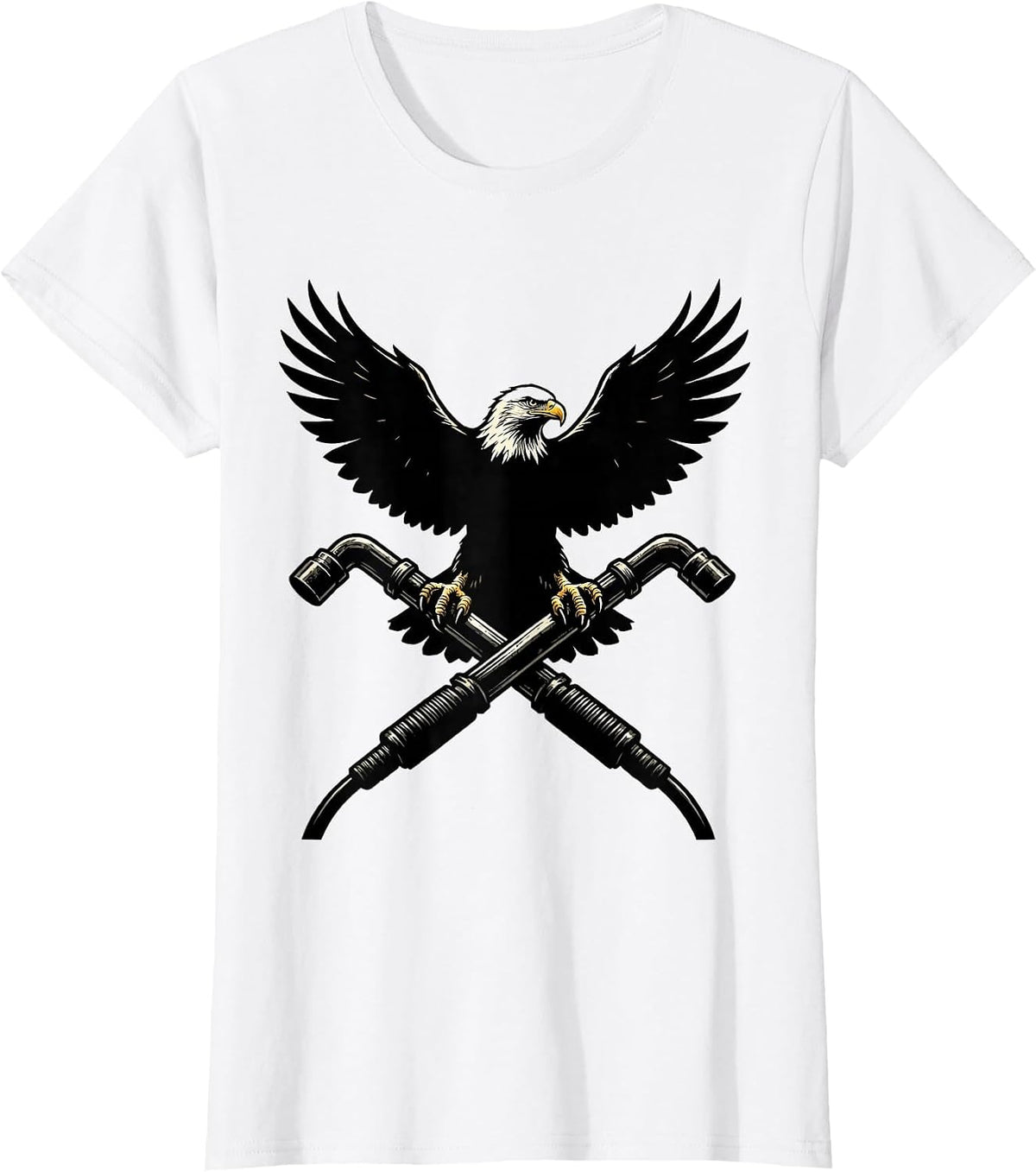 Eagle on Crossed Welding Torches Graphic Design T-Shirt - White
