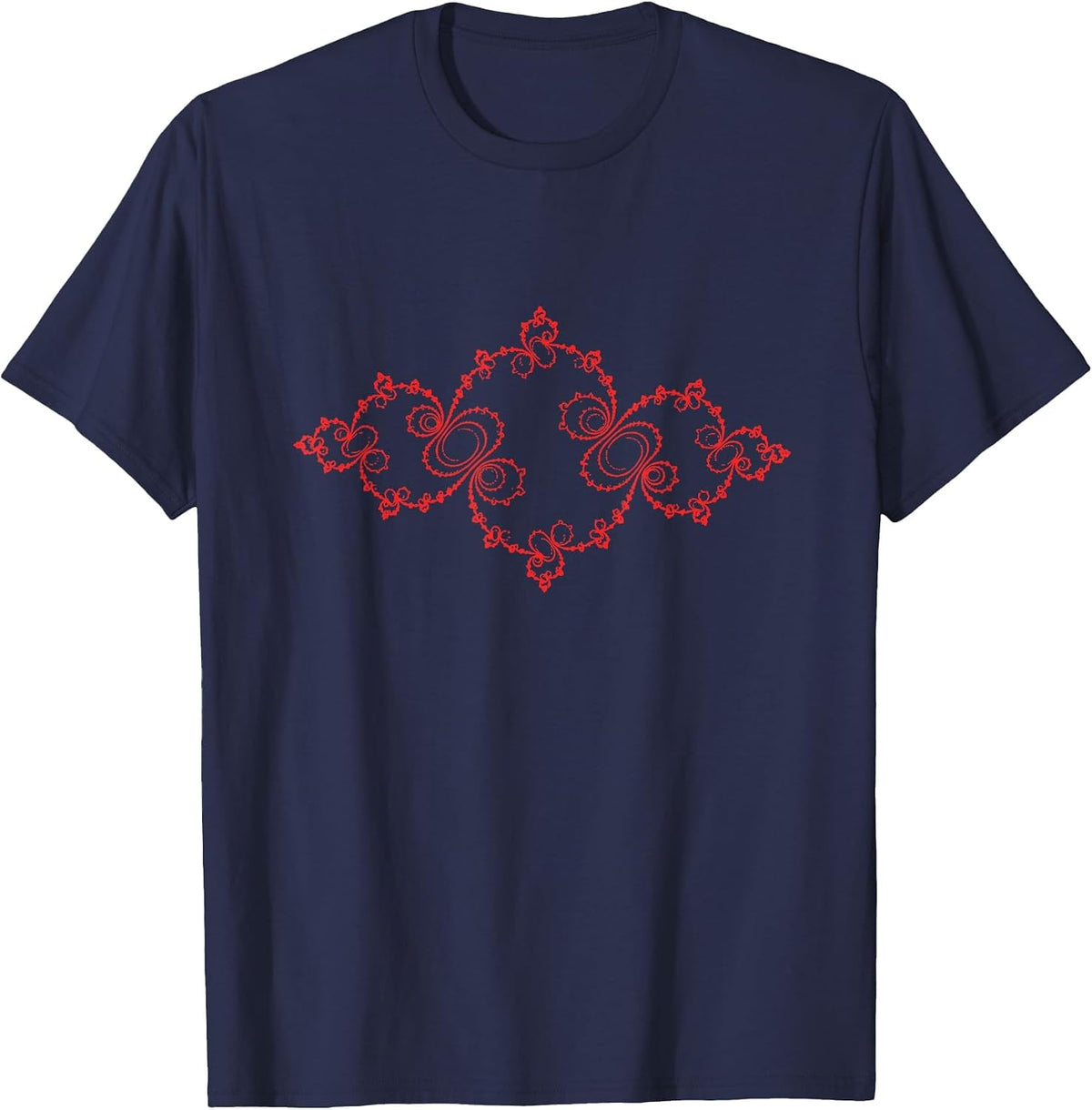 Red Julia-Set Abstract Mathematics - Complex Numbers T-Shirt - Navy Blue