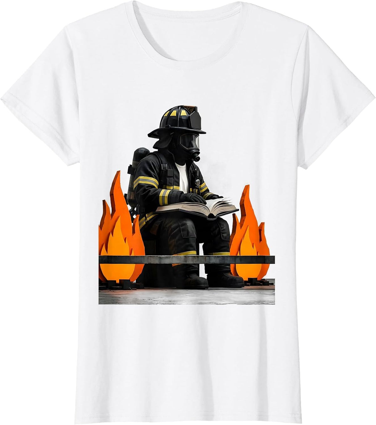 Chaos Coordinator Firefighter Reading Book T-Shirt - White
