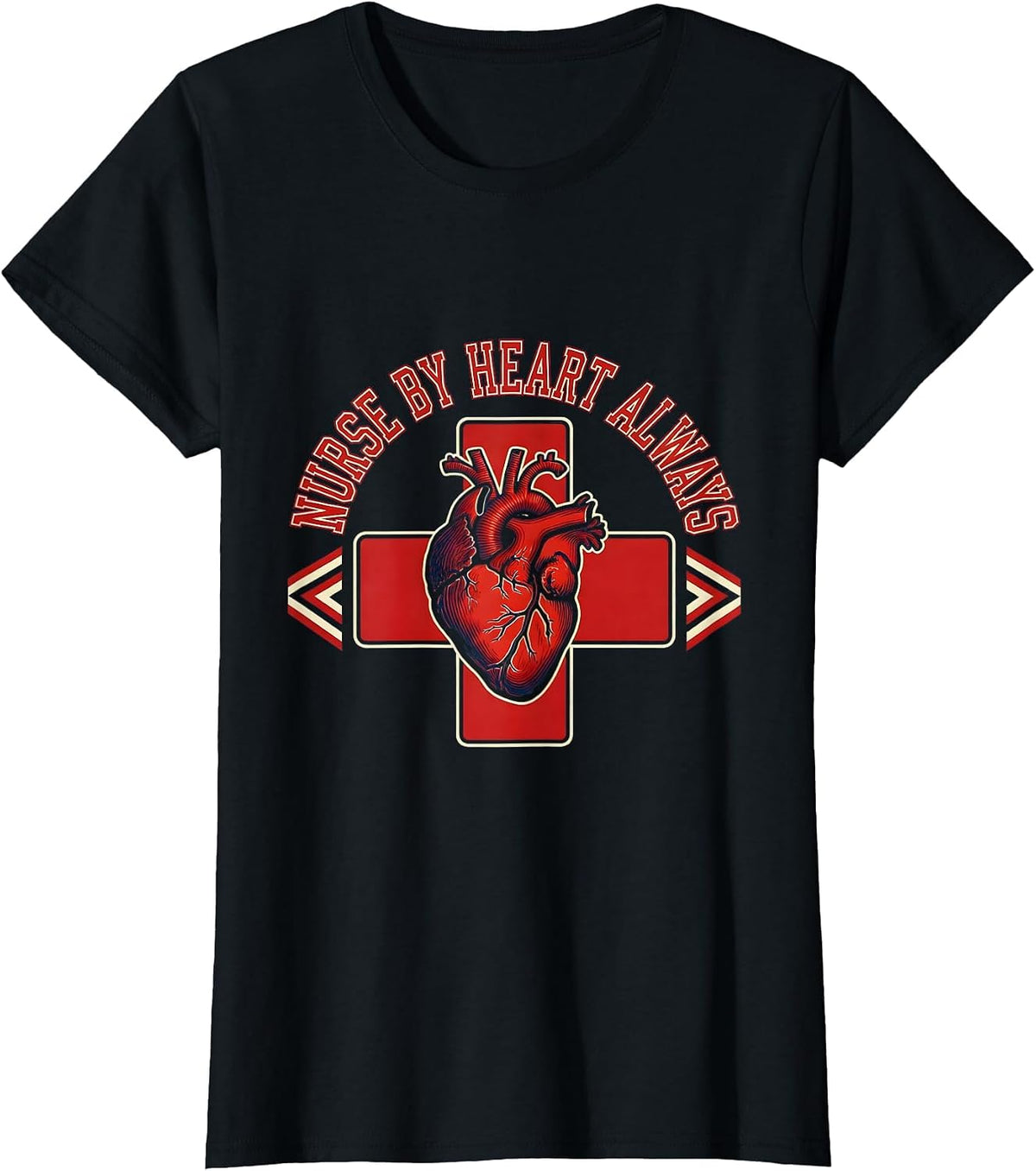 Women's Nurse By Heart Always School Nurse Design T-Shirt - Black