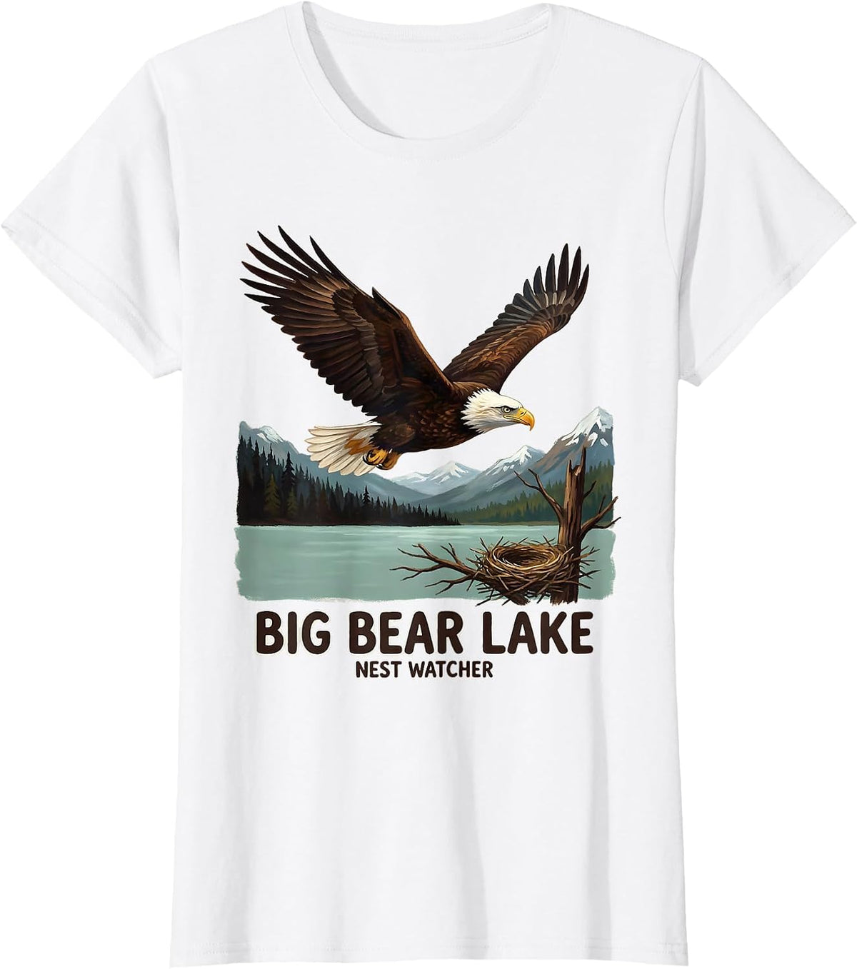 Women's Big Bear Lake Nest Watcher Vintage Eagle Memorial Wildlife T-Shirt - White