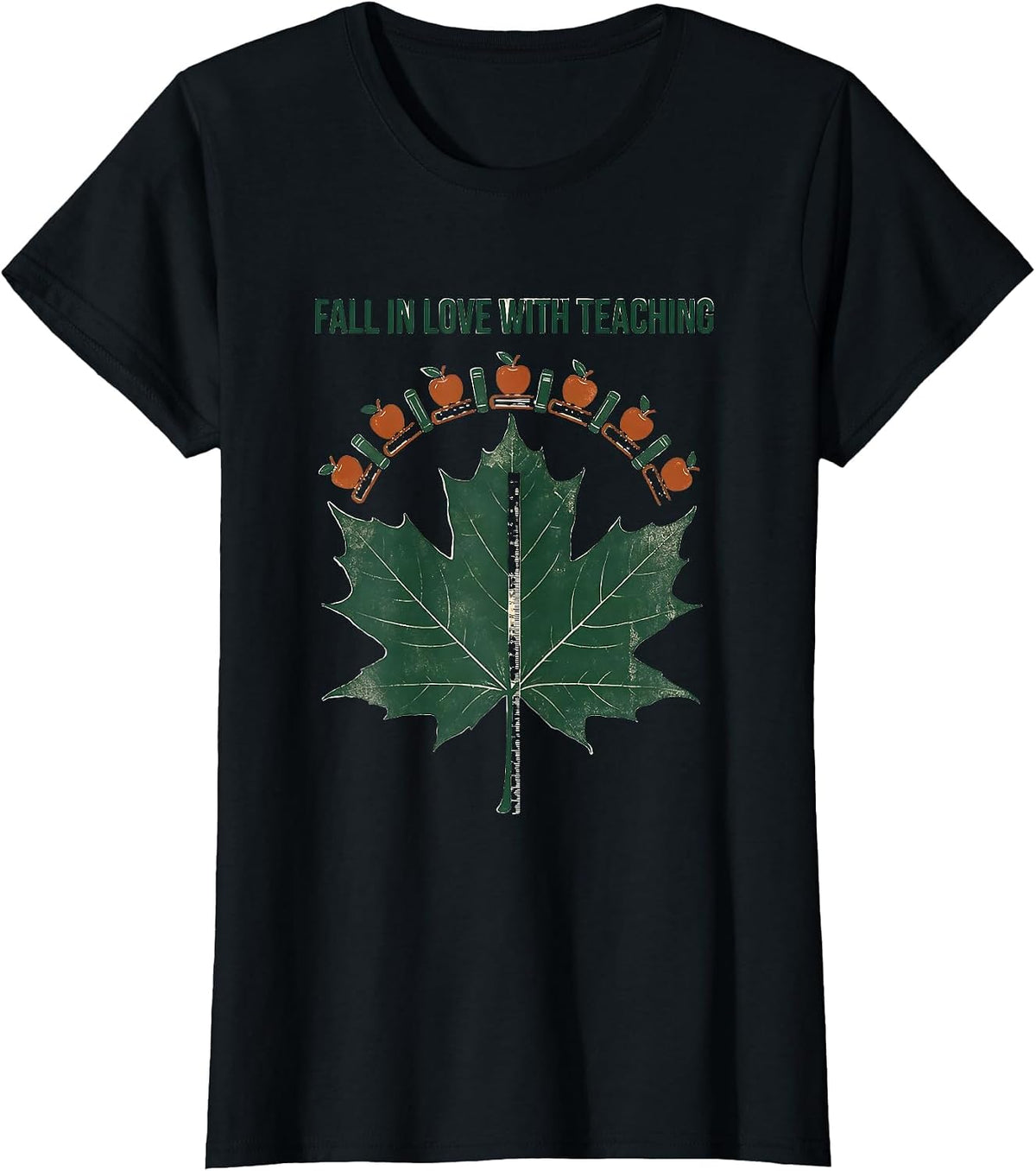 Fall In Love With Teaching Rubber Stamp Teacher Fall Pride T-Shirt - Black