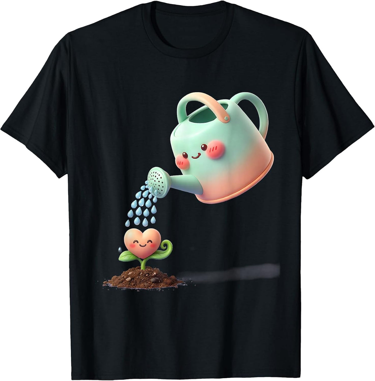 Men's Be Kind Watering Can Sprouting Heart Design T-Shirt - Black