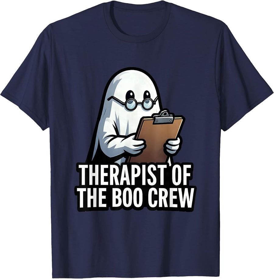 Therapist of the Boo Crew Halloween Design T-Shirt - Navy Blue