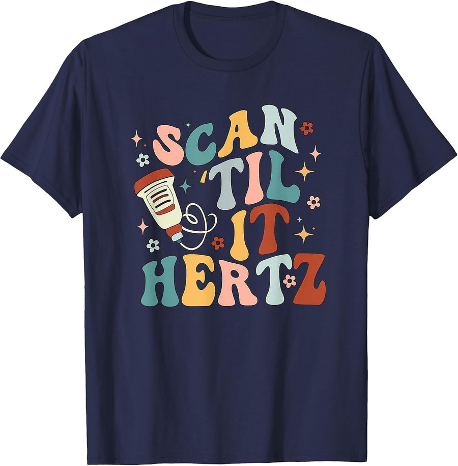 Retro Ultrasound Tech Scan Til' It Hertz Sonography Nurse T-Shirt - Navy Blue