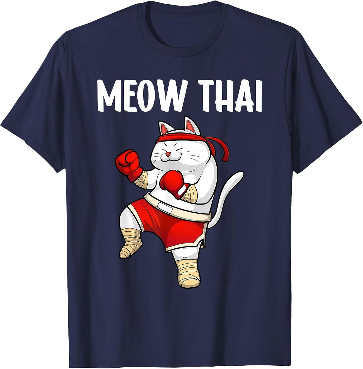 Funny Meow Thai Design for Men Women Muay Thai Boxing Lovers T-Shirt - Navy Blue