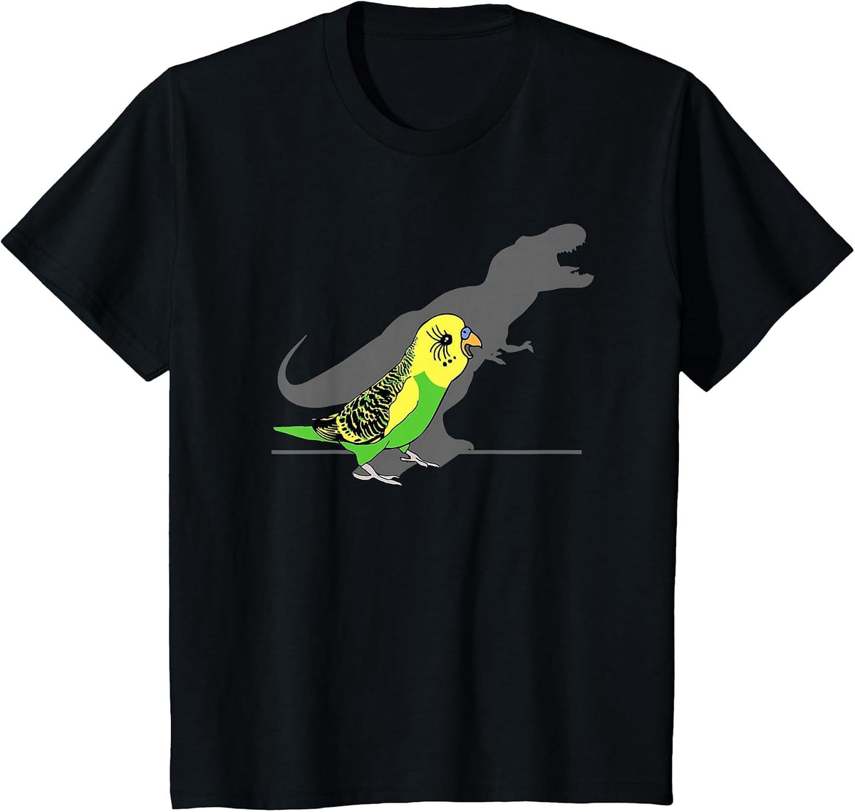 T-rex Green Budgie Parakeet Budgerigar Dinosaur Shadow Bird T-Shirt - Black