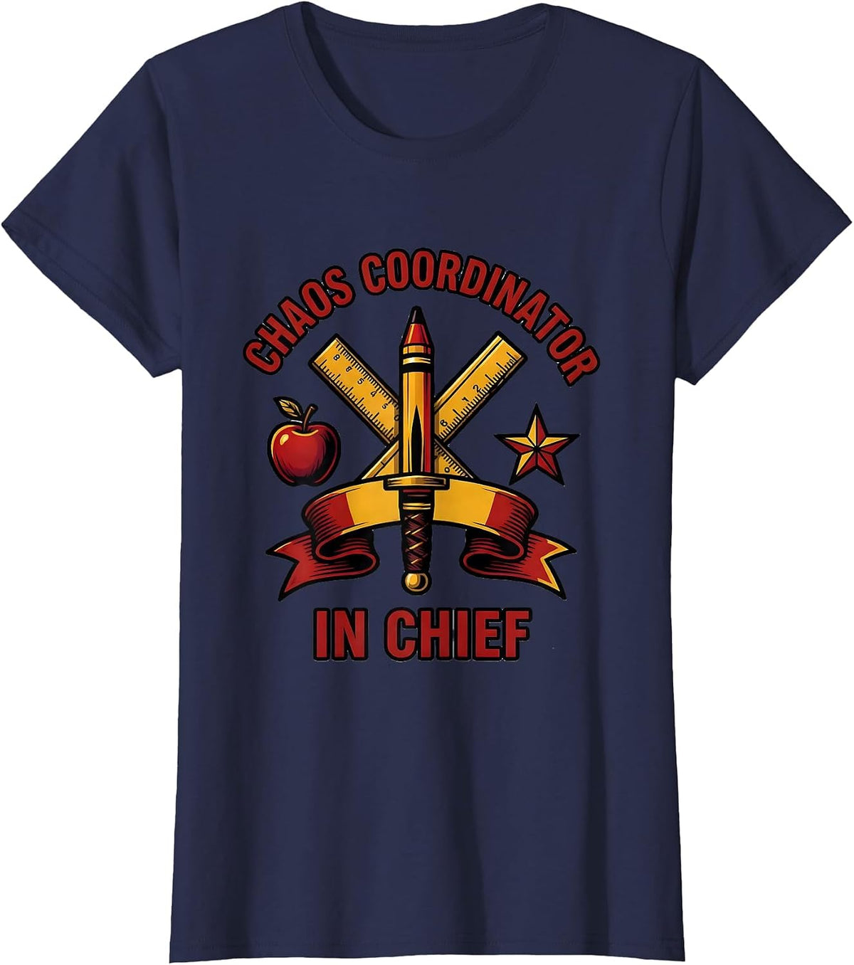 Women's Pre K Teacher Chaos Coordinator In Chief Design T-Shirt - Navy Blue