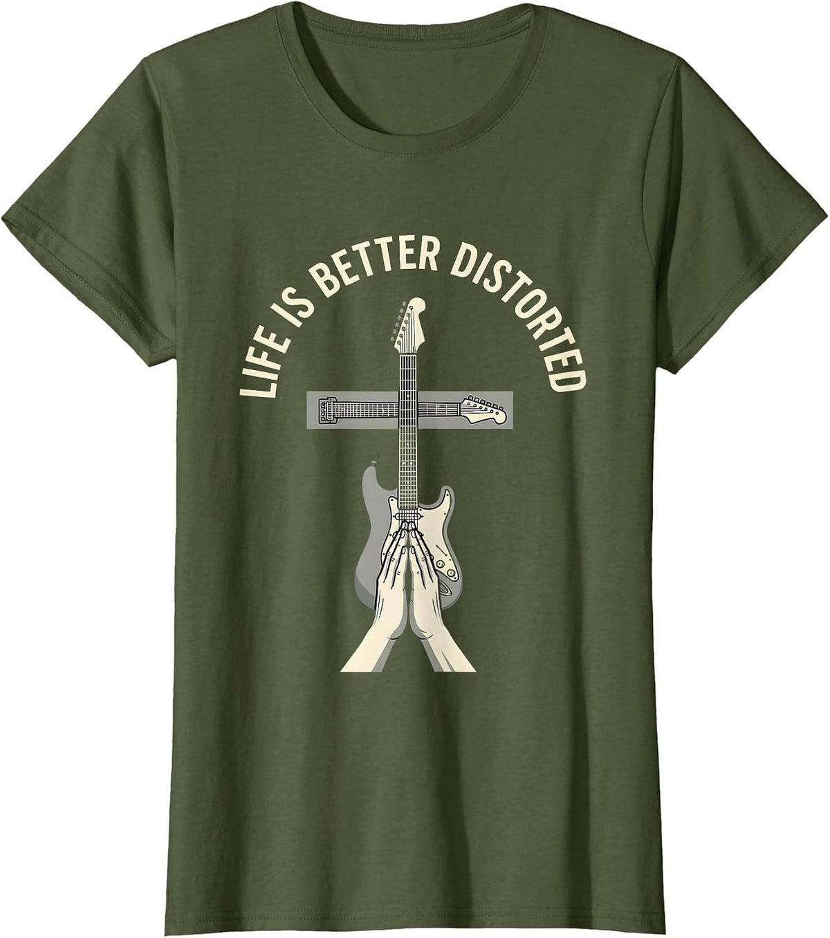 Women's Life Is Better Distorted Heavy Metal Design T-Shirt - Olive Green