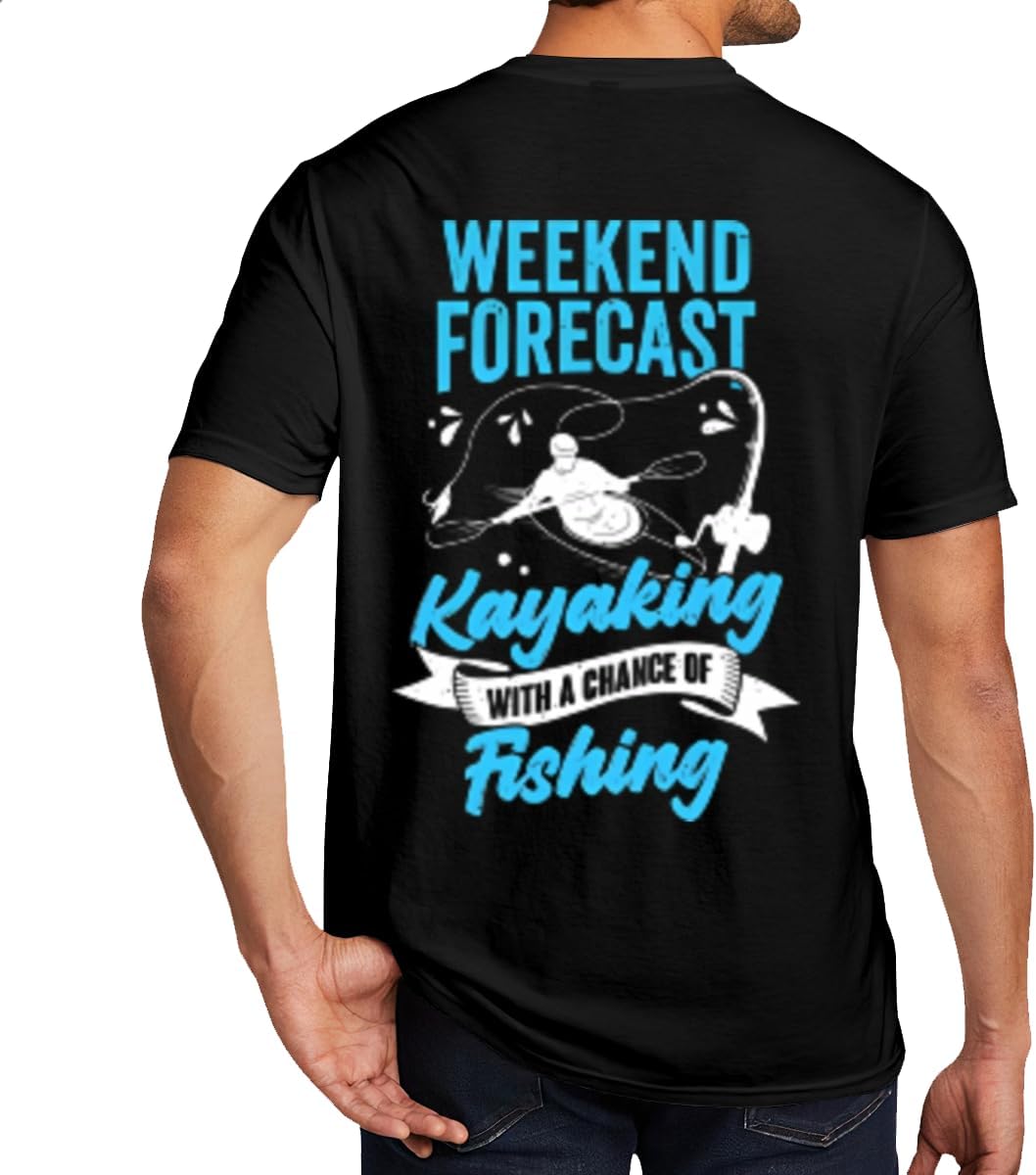T-Shirts,Thin Red Line Skull,Leisure, 100% Cotton for Unisex - Weekend Forecast Kayaking With a Chance of Fishing