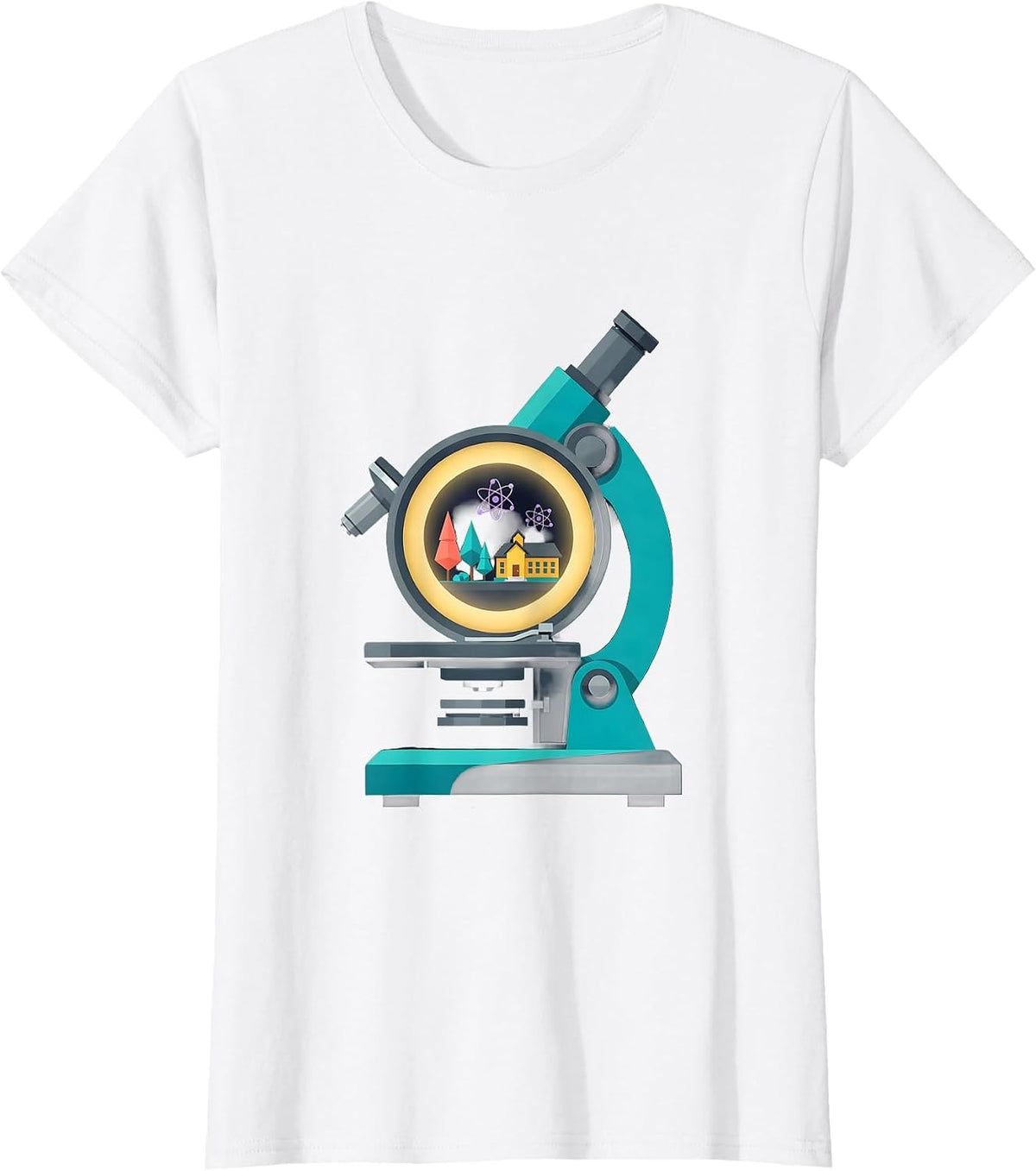 Microscope Tiny World Science Illustration T-Shirt - White