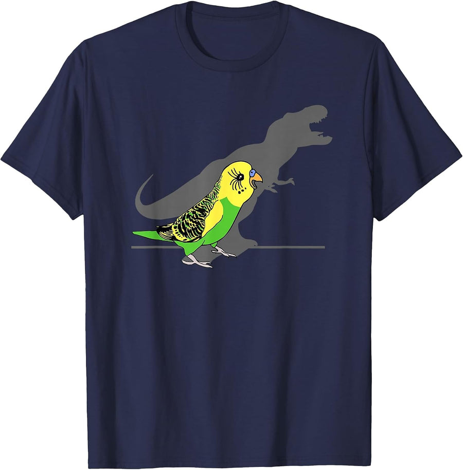 T-rex Green Budgie Parakeet Budgerigar Dinosaur Shadow Bird T-Shirt - Navy Blue
