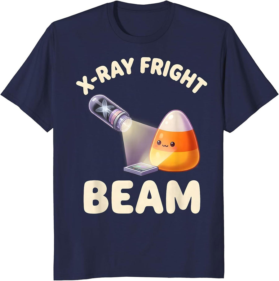 X-Ray Fright Beam Cute Kawaii Halloween Radiology Tech Pun T-Shirt - Navy Blue