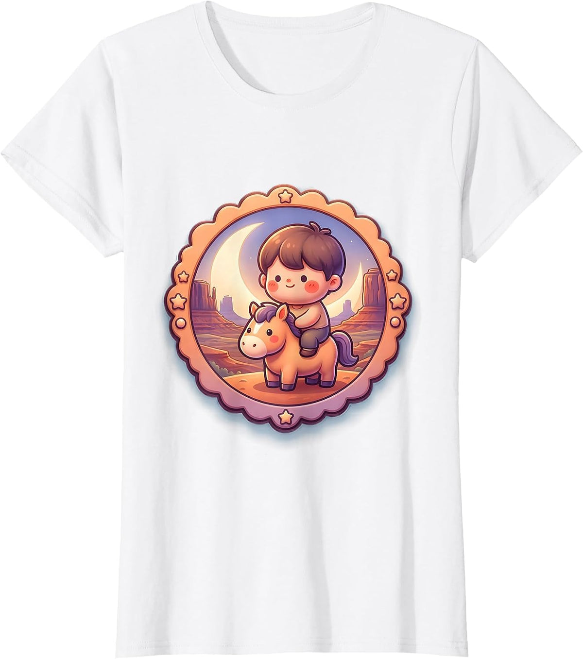 Cowboy Silhouette Riding Horse on Mesa T-Shirt - White