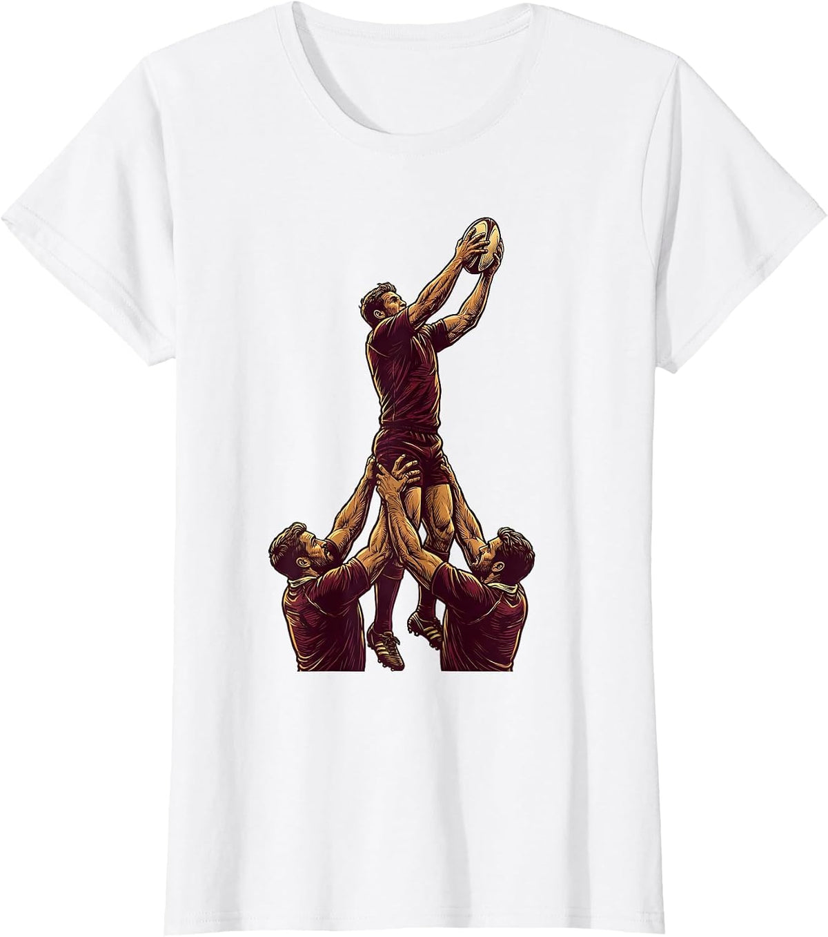 Rugby Lineout Lift Graphic Design T-Shirt - White