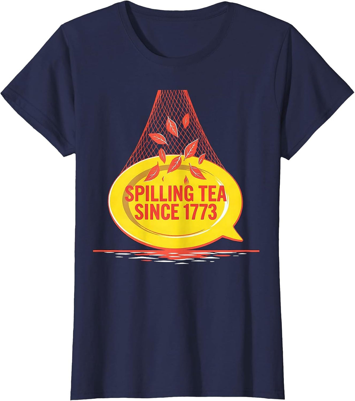 Women's Spilling Tea Since 1773 History Teacher Funny 4th July T-Shirt - Navy Blue