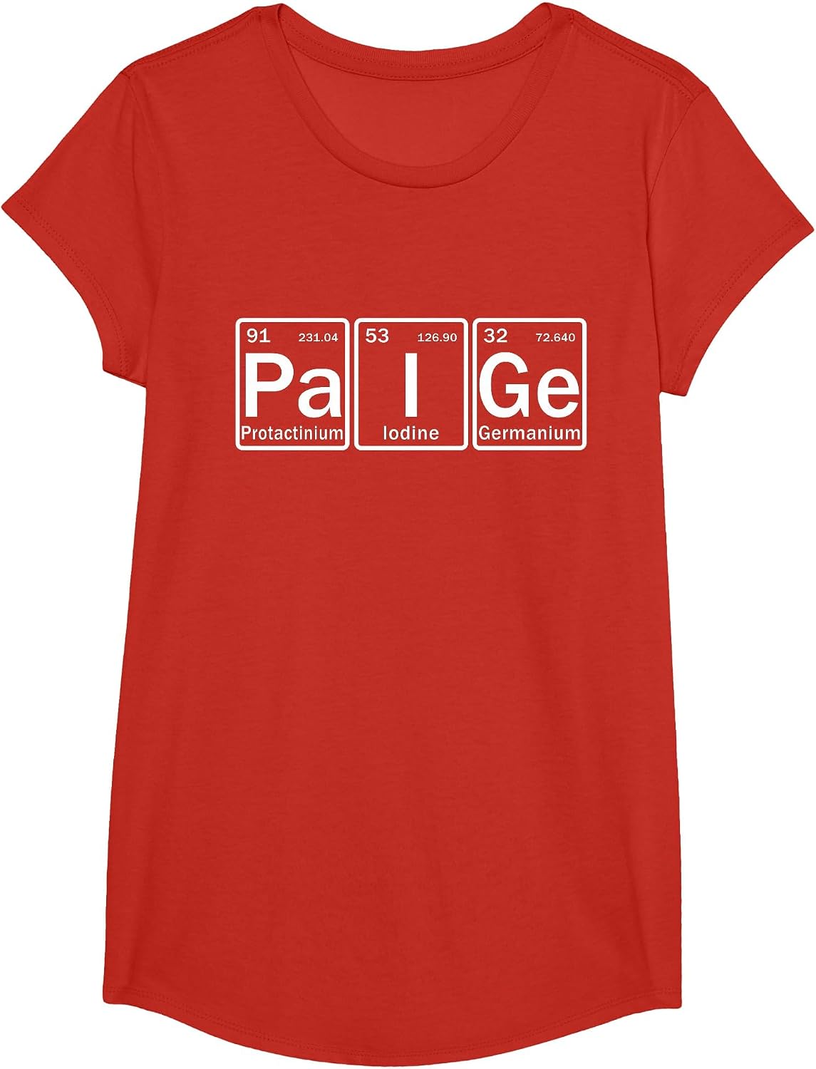 Paige Name Personalized in Periodic Table Elements T-Shirt - Girls Red