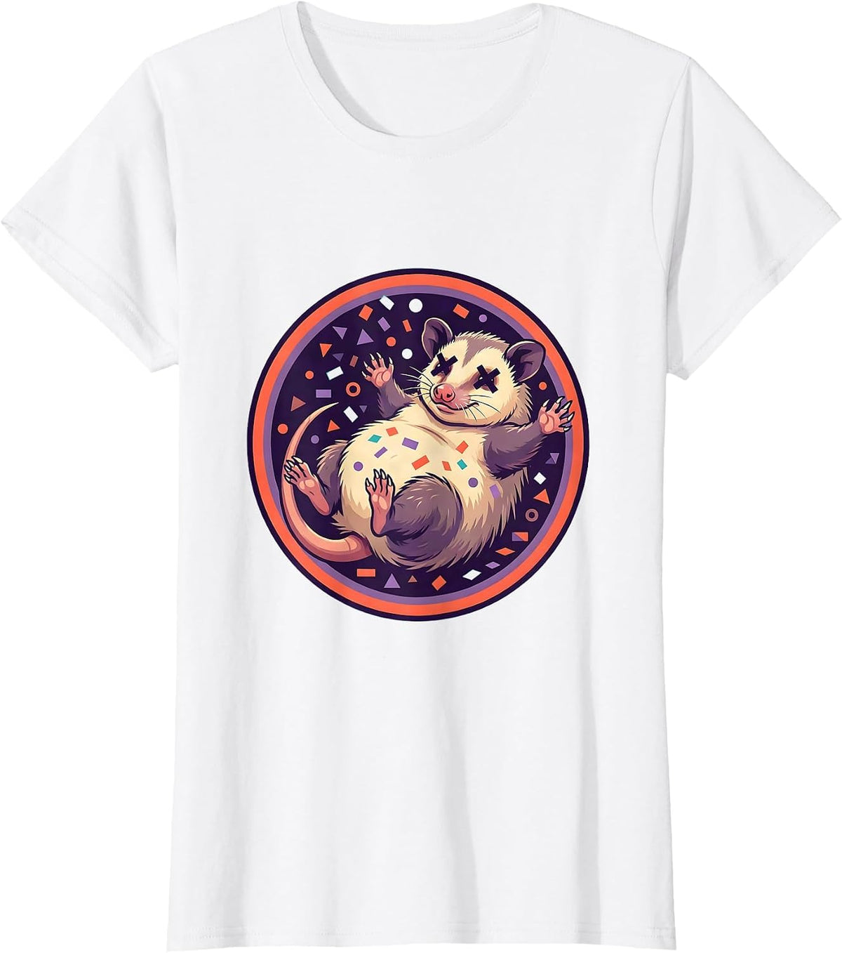 Women's Opossum Playing Dead Party Confetti Graphic T-Shirt - White