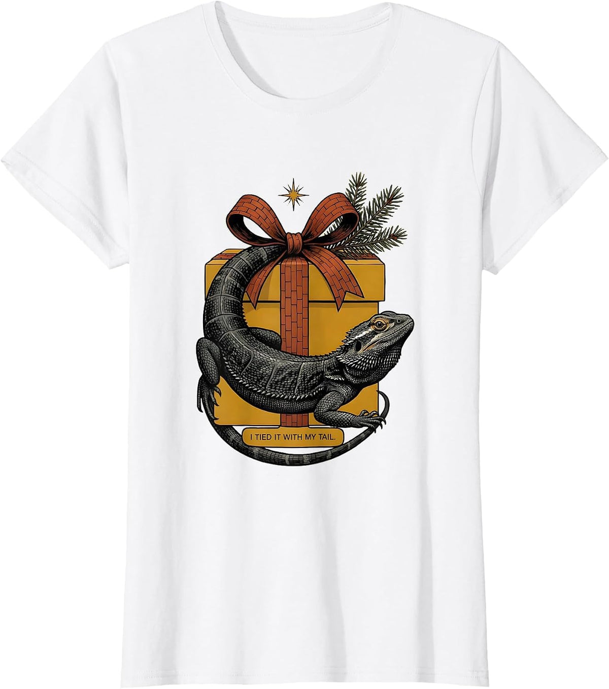 Women's I Tied It With My Tail Midcentury Modern Christmas Dragon T-Shirt - White