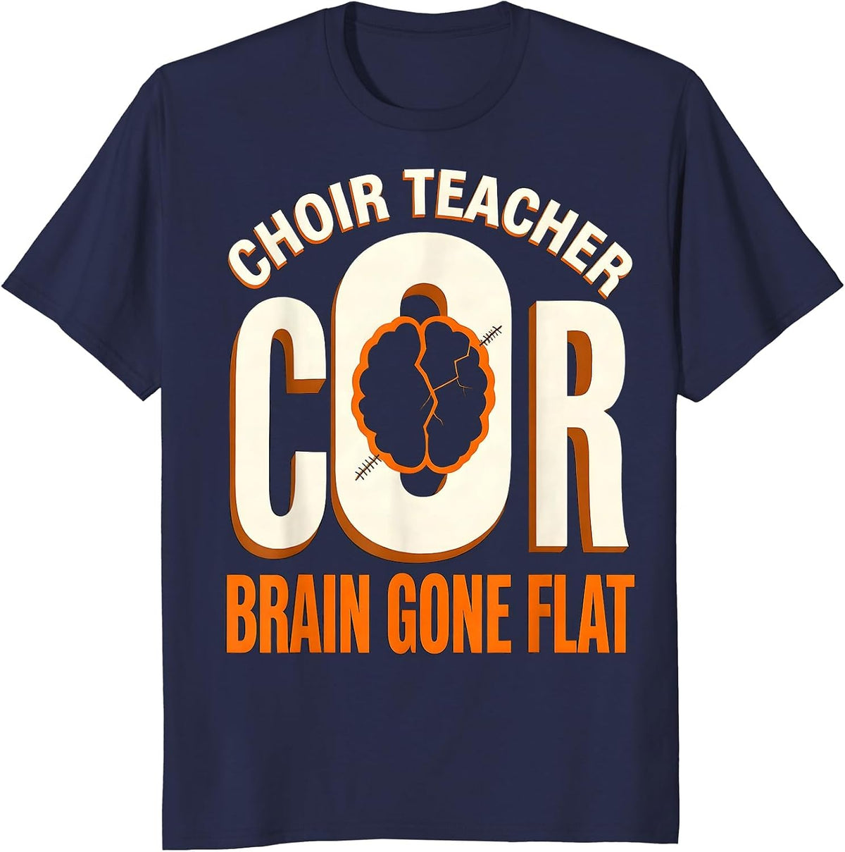 Men's Choir Teacher Brain Gone Flat Funny Zombie Halloween Teacher T-Shirt - Navy Blue