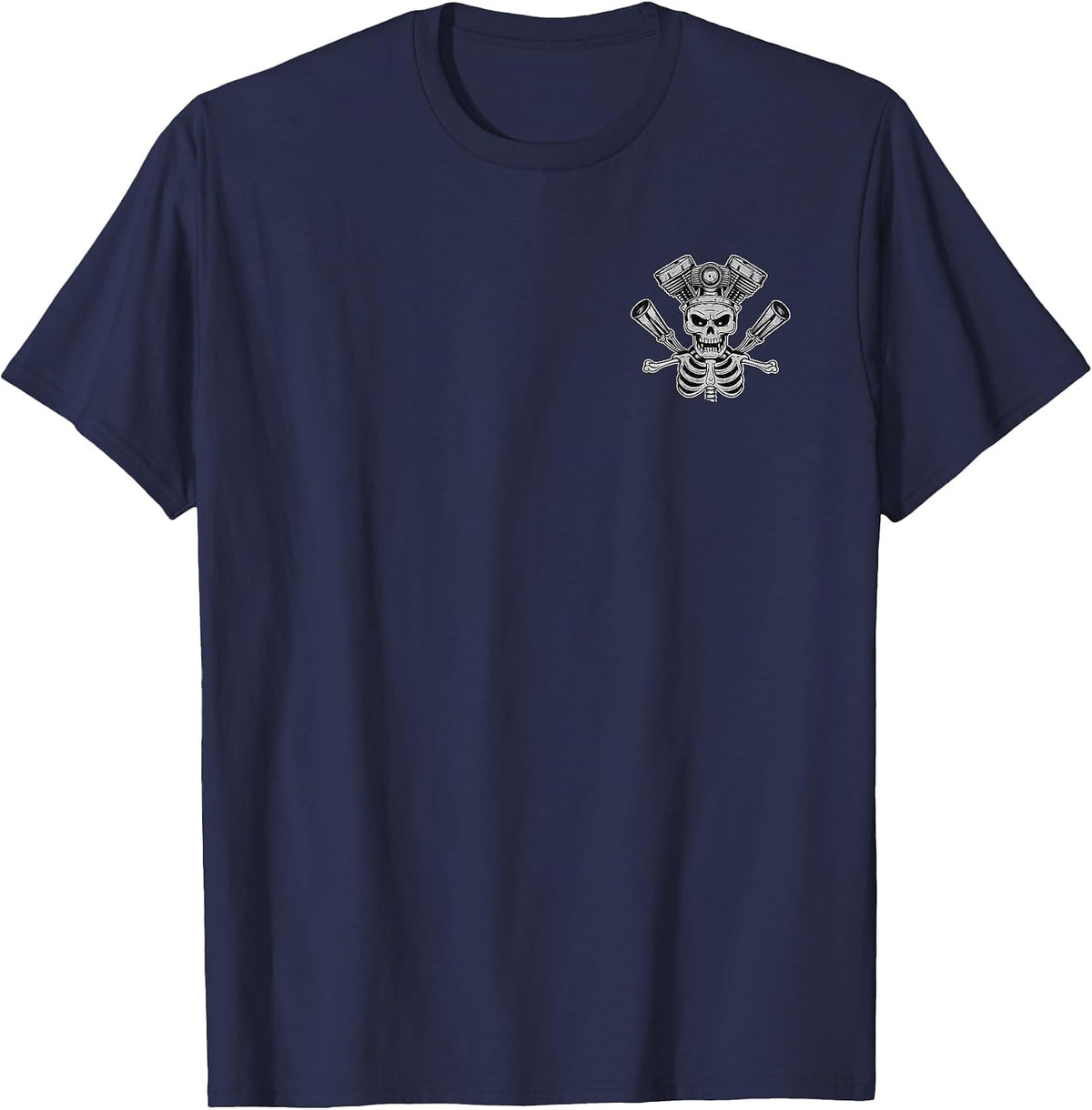 Skeleton Motor Head Speed Shop Hot Rod Mechanic Car Lover T-Shirt - Navy Blue