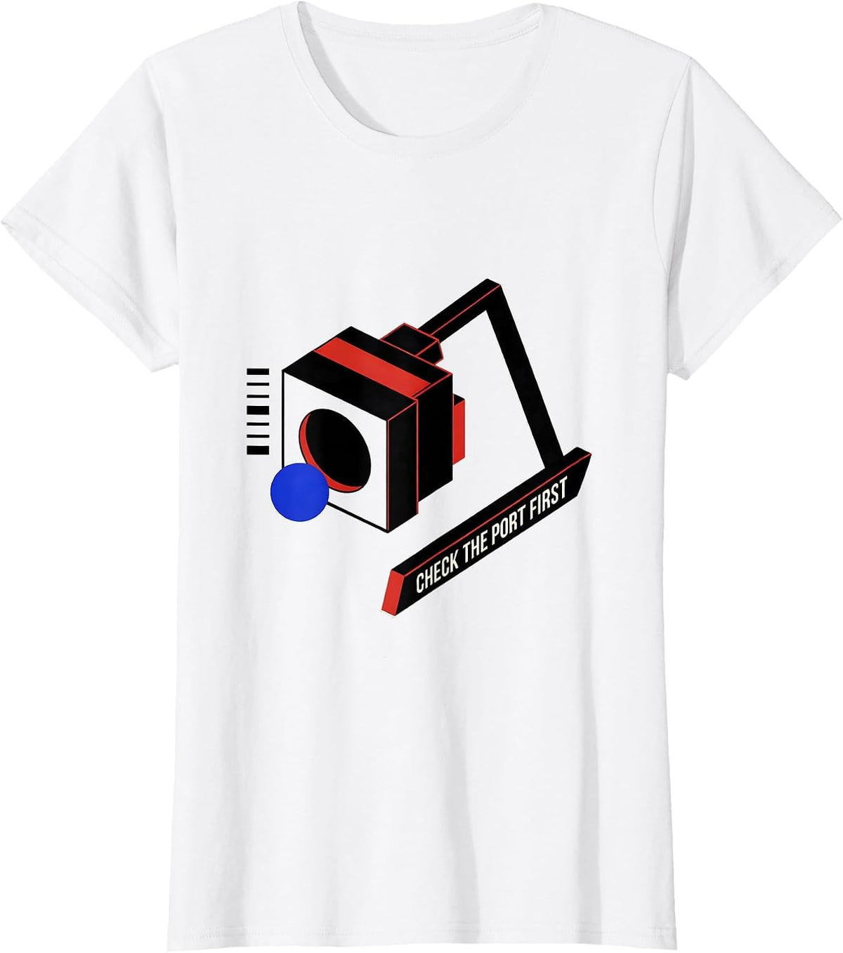 Check The Port First Bauhaus Modernist IT Support Programmer T-Shirt - White