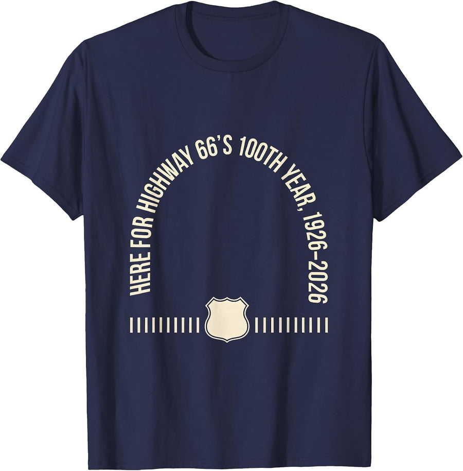 Here For Highway 66's 100th Year, 1926–2026 Vintage T-Shirt - Navy Blue