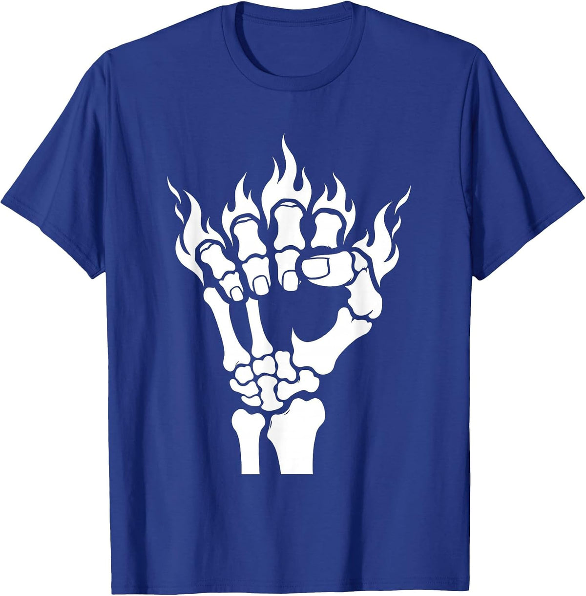 Skeletal Fist Fire Burning Knuckles Graphic T-Shirt - Royal Blue
