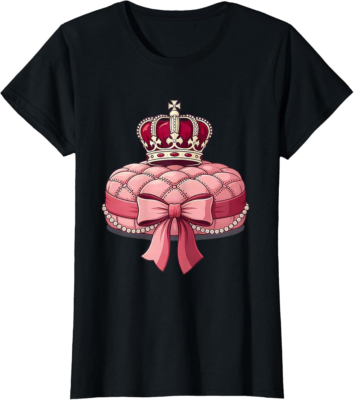Gigi Crown on Velvet Cushion Illustration T-Shirt - Black