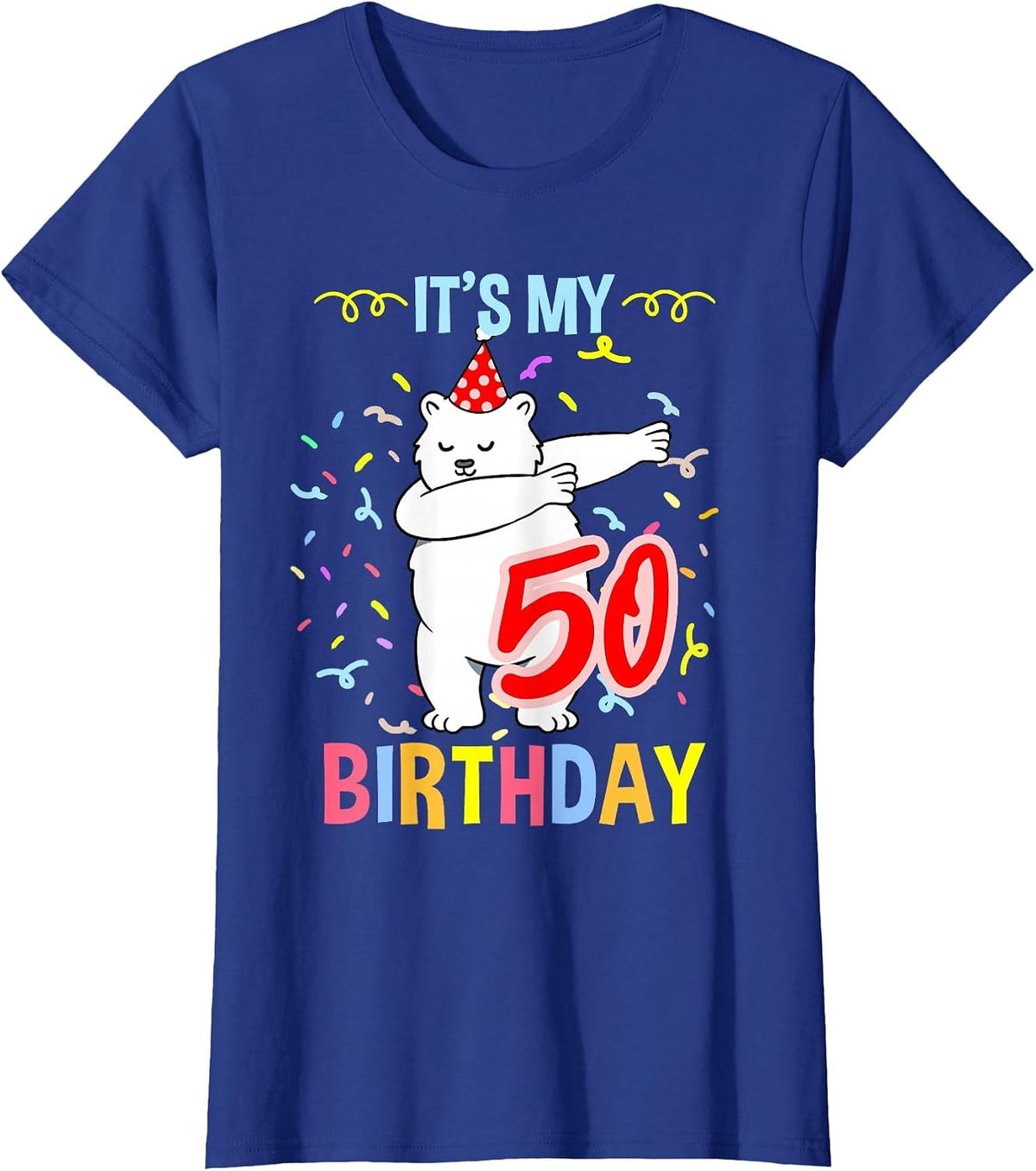 Its My 50th Birthday Dabbing Polar Bear T-Shirt - Royal Blue