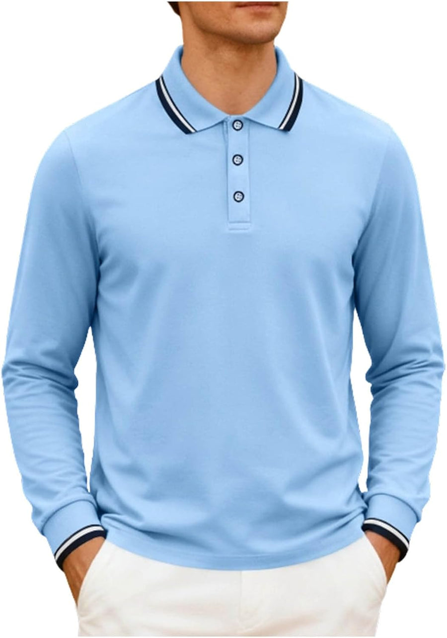 Golf Shirts for Men Long Sleeve Classic Collared Button Shirts Workout Regular Fit Outdoor Sport Stretch Tee Pullover -