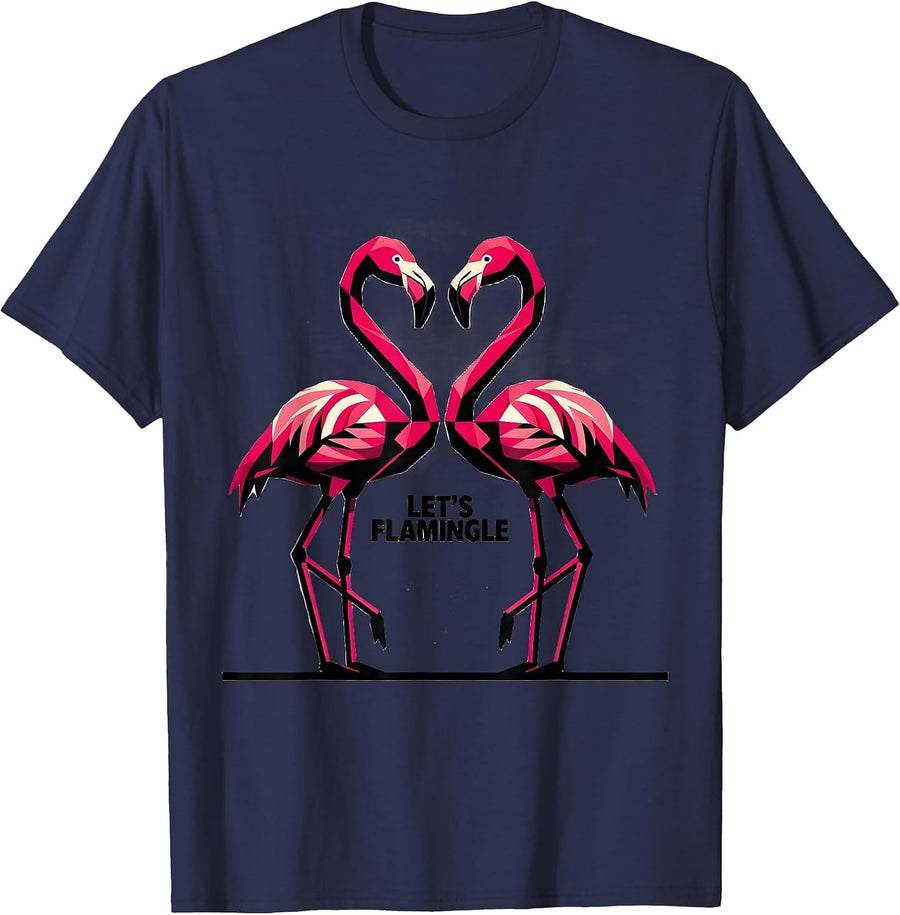 Let's Flamingle Geometric Flamingo Matching Family Vacation T-Shirt - Navy Blue