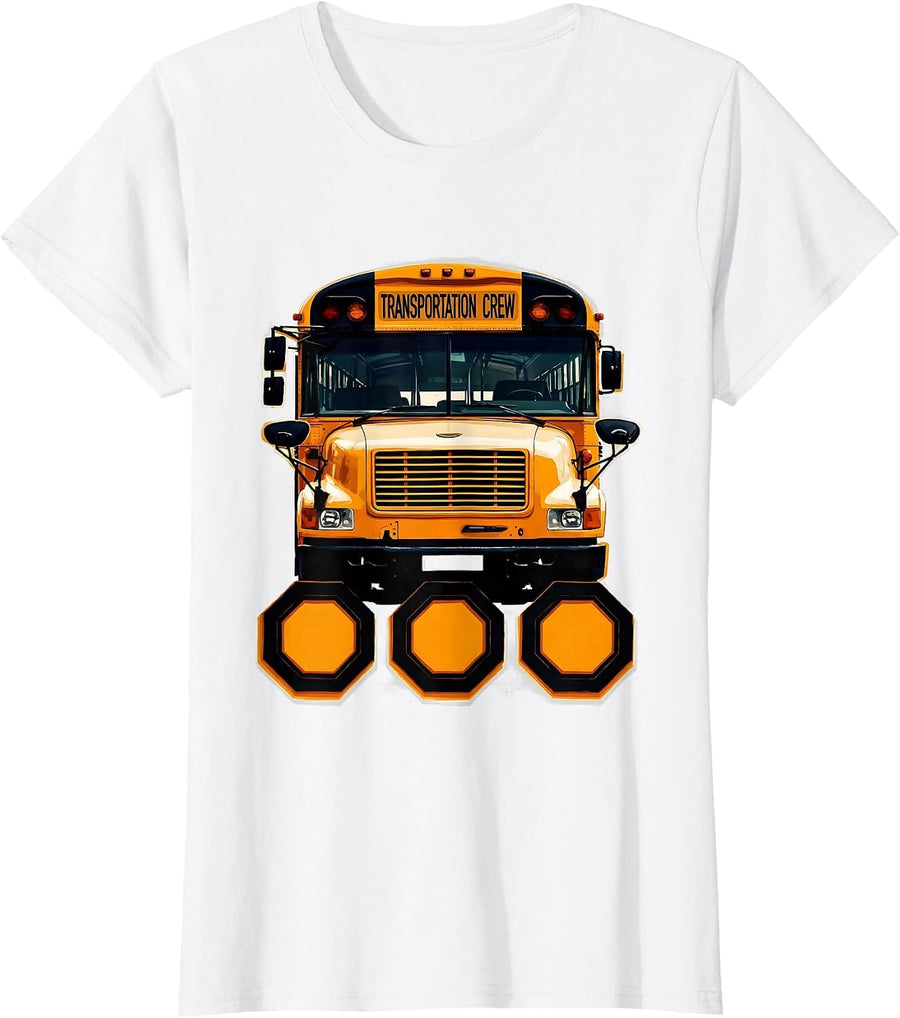Women's Transportation Crew Screenprint School Bus Driver T-Shirt - White