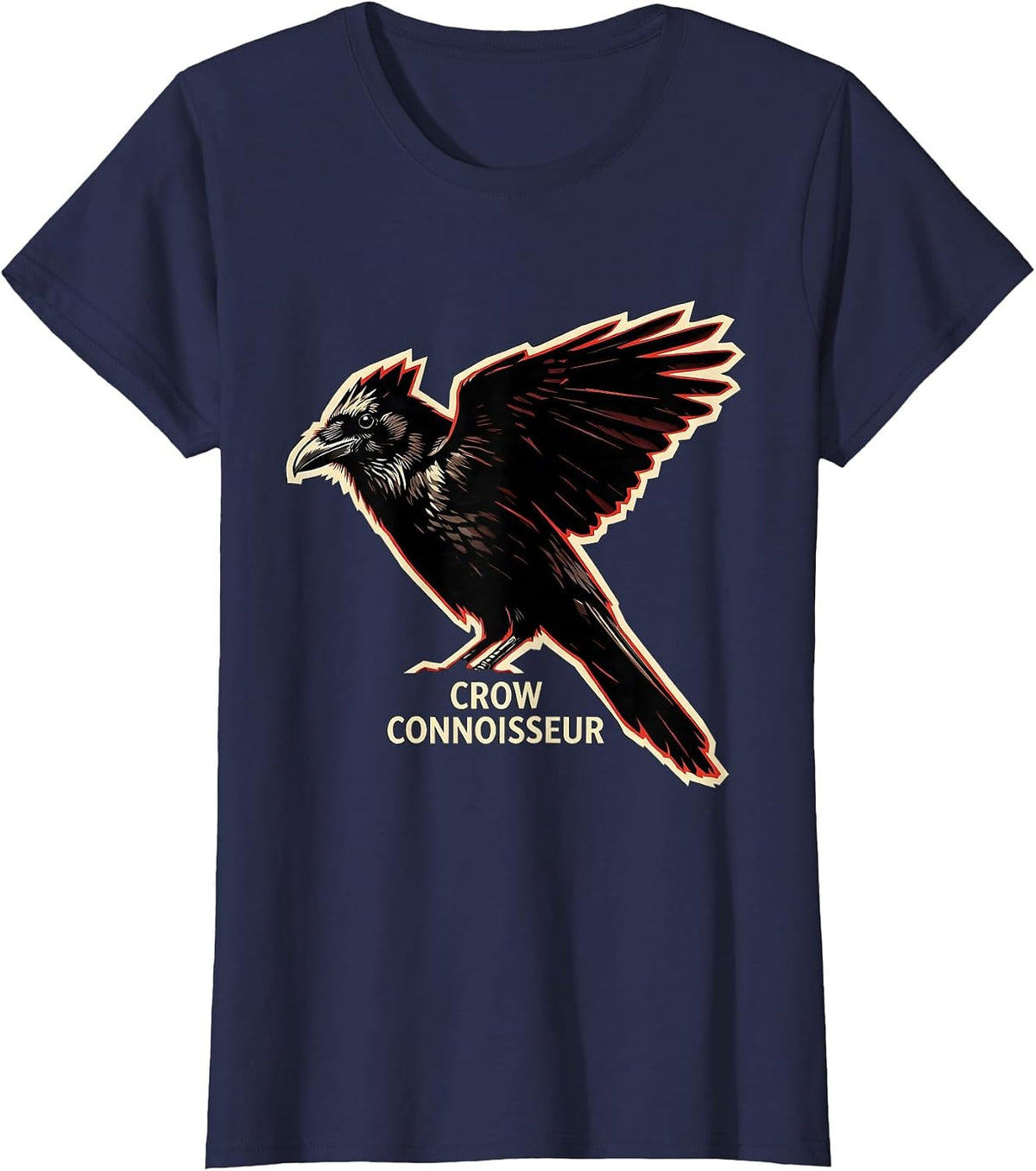 Women's Crow Connoisseur Gothic Nature Bird Silhouette Art T-Shirt - Navy Blue