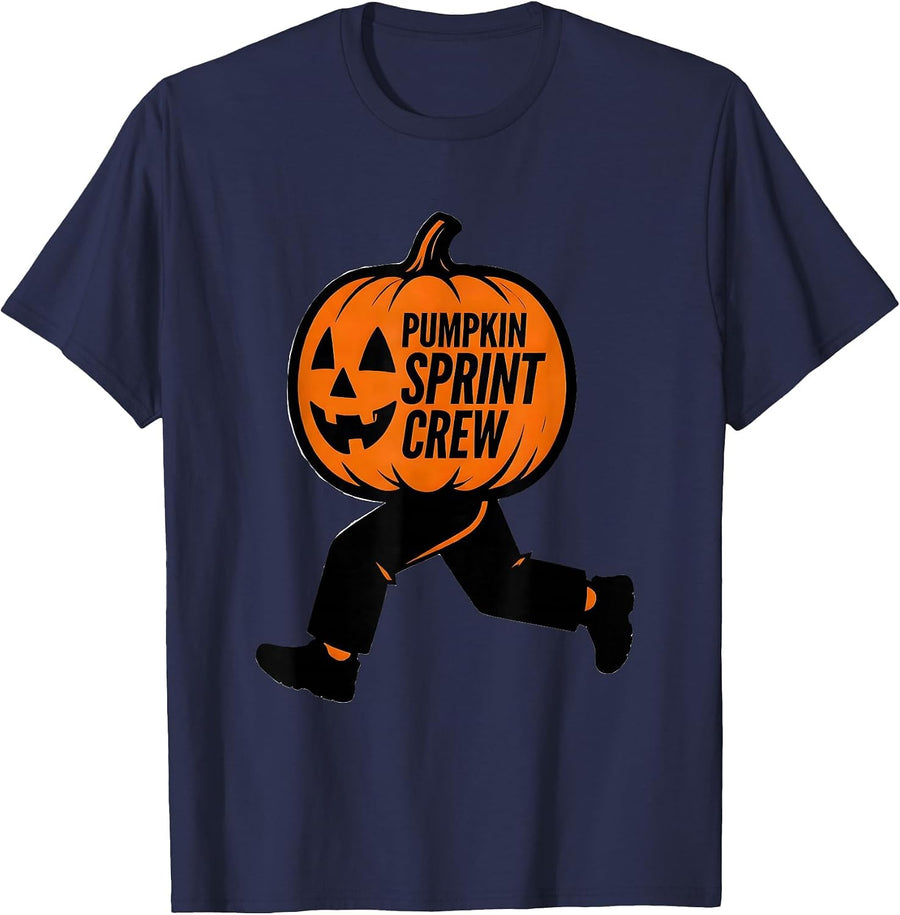 Pumpkin Sprint Crew Funny Runner Halloween Costume Marathon T-Shirt - Navy Blue