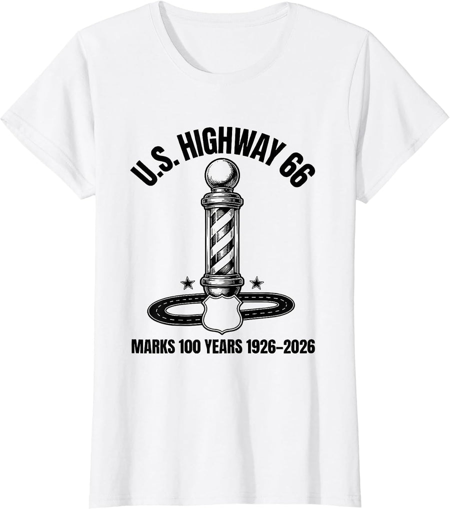 Women's U.S. Highway 66 Marks 100 Years 1926-2026 Vintage T-Shirt - White